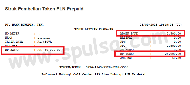 Contoh Struk PLN Prabayar Sebelum Oktober 2015