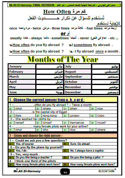 بالصور: مراجعة رهيبة لمنهج اللغة الانجليزية للصف السادس ترم ثان - مستر هاروني