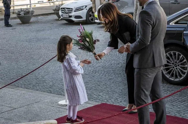 Crown Princess Mary wore an embroidered coat from YDE Spring Summer 2016 Collection, and rockstud patent leather pumps from Valentino