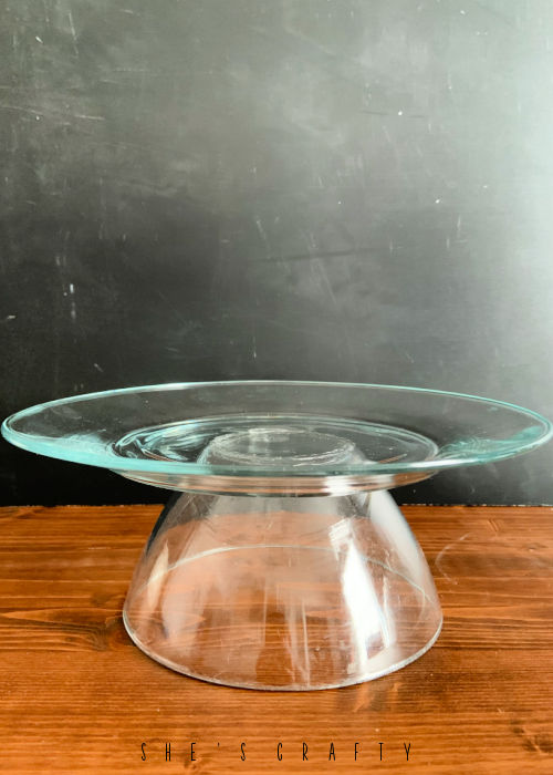 glue glass dishes together to make a temporary cake stand