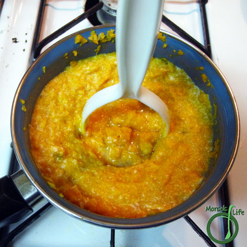 Morsels of Life - Garlic Mashed Sweet Potatoes Step 4 - Stir, mix, or mash in milk. Serve with bacon bits sprinkled on top.