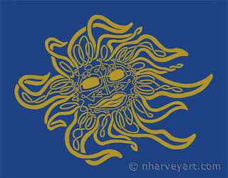 "Jus' Chillin'" on royal blue digital art, Celtic knot sun