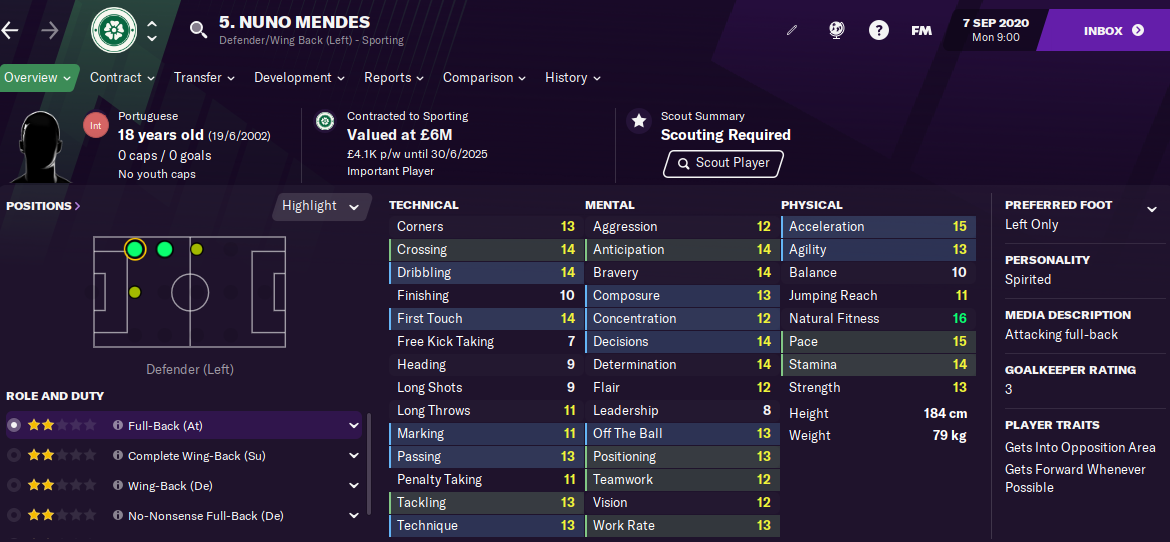 Portuguese Wonderkid NUNO MENDES Develops Into an Elite Full Back in