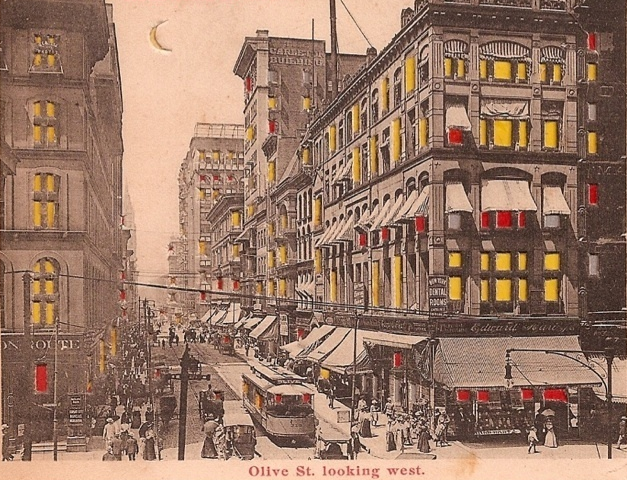 bygone saint louis: View of Olive Street, ca. 1905