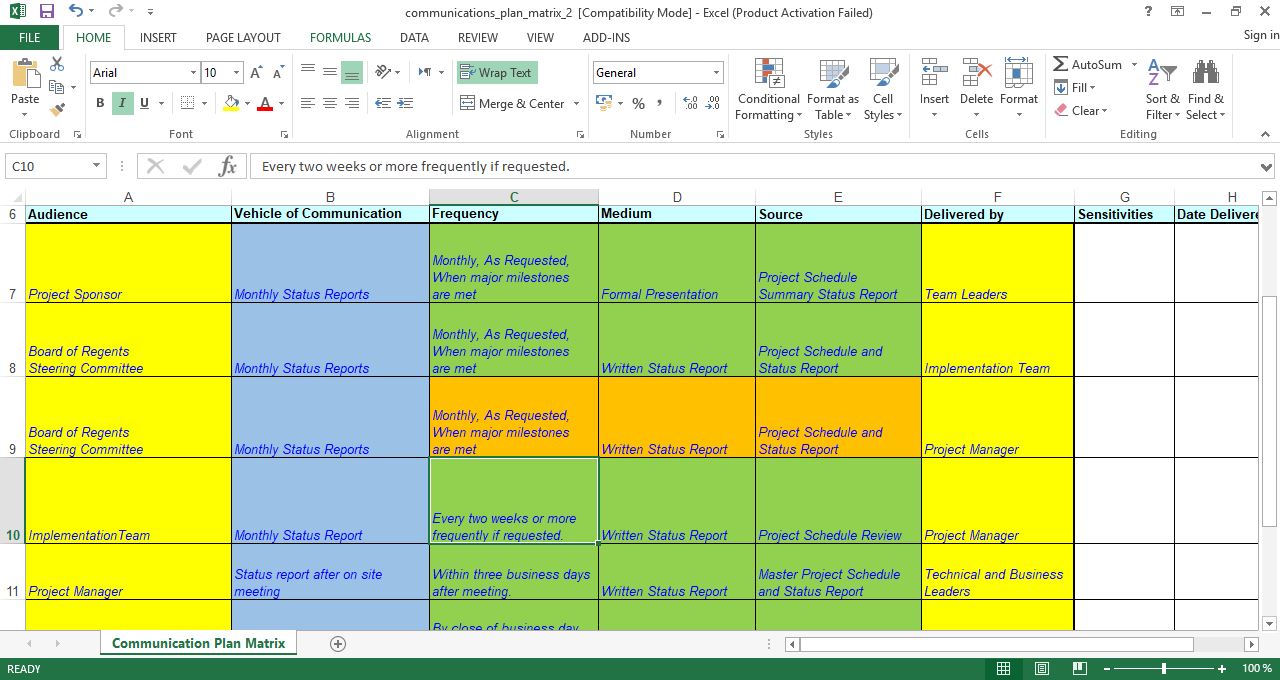 Communication Plan Template Excel