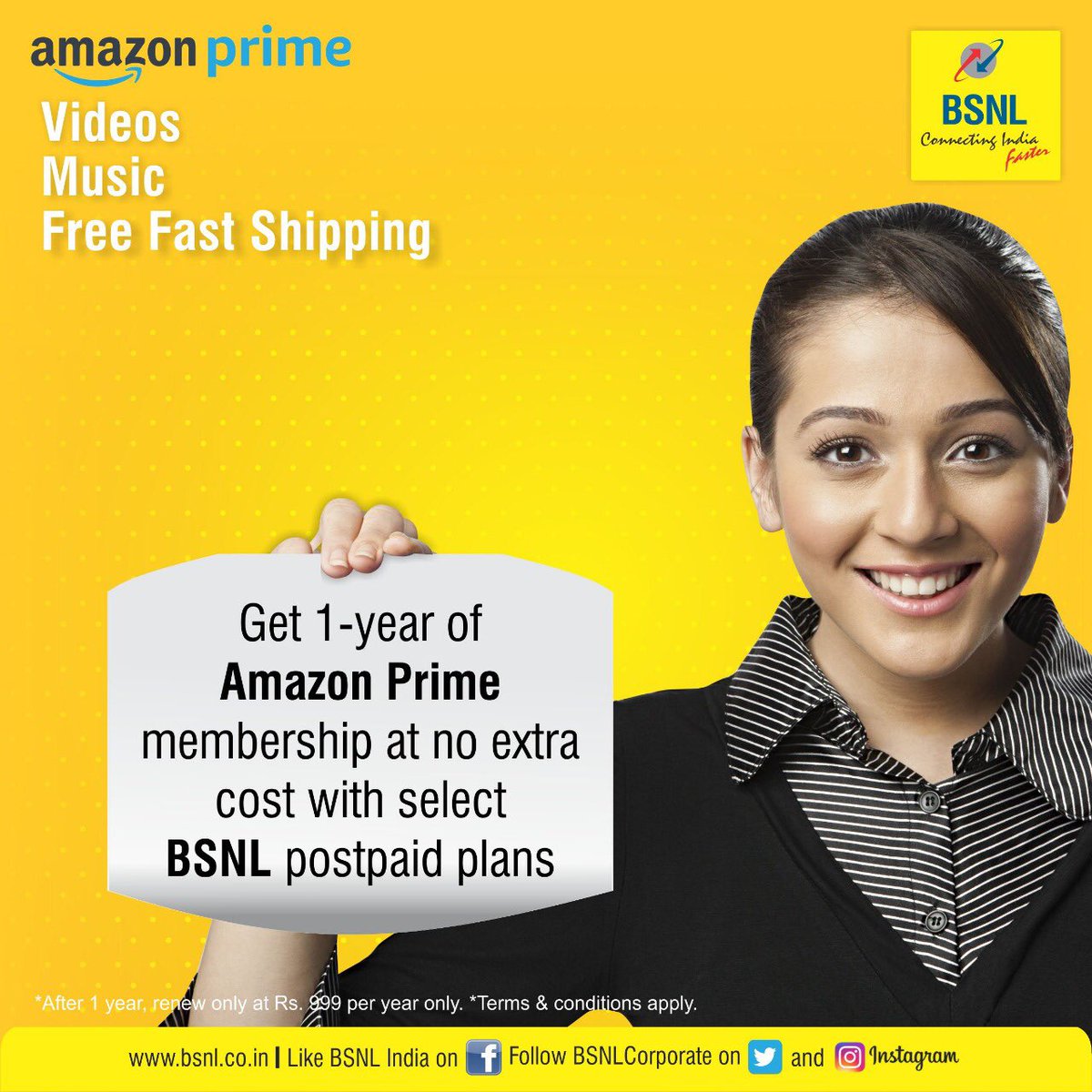 BSNL Offers Free One Year Amazon Prime Subscription to Postpaid