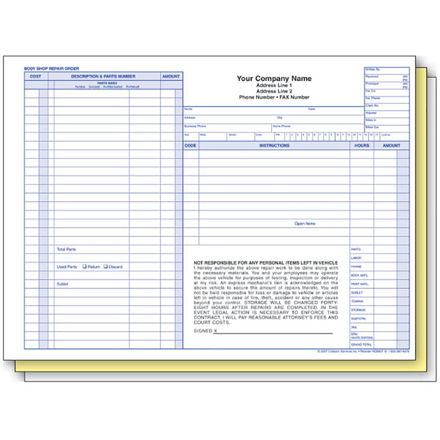 Body Shop Forms Invoice Template