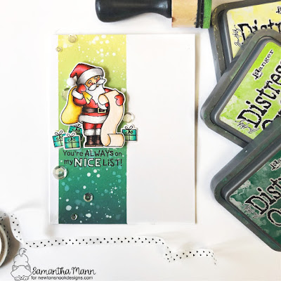 Always on the Nice List Card by Samantha Mann for Newton's Nook Designs, Santa, Christmas, Cards, Handmade Cards, Distress Oxide Inks, Ink Blending, #newtonsnook #distressoxide #inkblending #christmas #cards