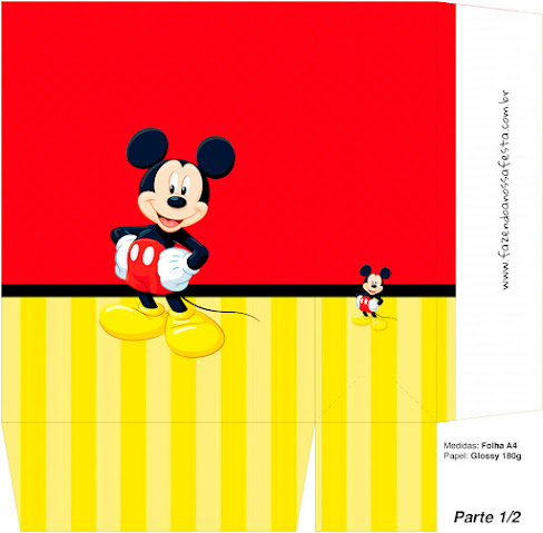 Mickey in Yellow, Zigzag and Red Background: Free Printable Boxes. Mickey in Yellow, Zigzag and Red Background: Free Printable Boxes.