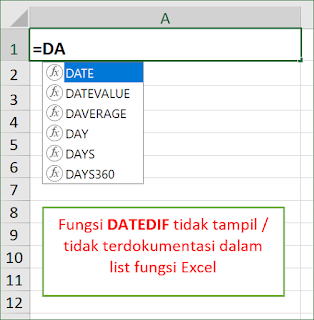 Fungsi Excel DATEDIF