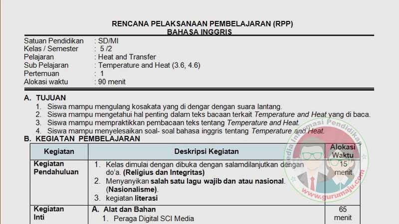 Rpp Bahasa Inggris Sd Kelas 5 Semester 2 K13 Revisi Terbaru Guru Maju