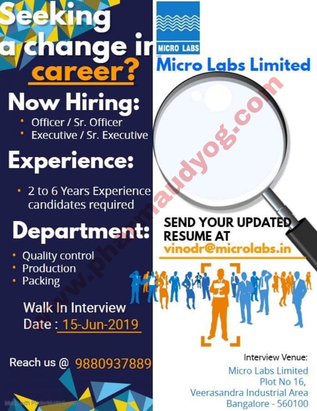 Micro Labs Walkin interview for Quality control/Production/Packing