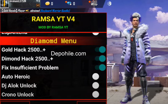 Free Fire Ramsa v4 Mod Menu  Altın, Elmas Hilesi Son Sürüm