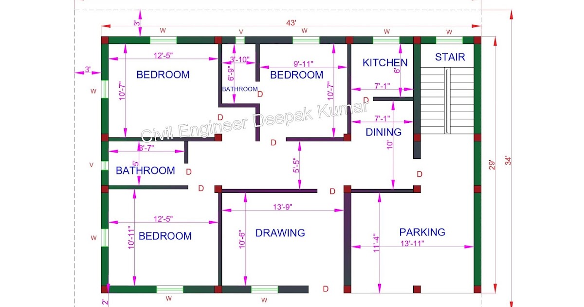 Civil Engineer Deepak Kumar 43 X 29 feet House Plan Civil Engineer Deepak Kumar 43 X 29 feet House Plan