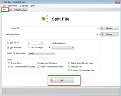 แยกไฟล์ด้วย Split Byte