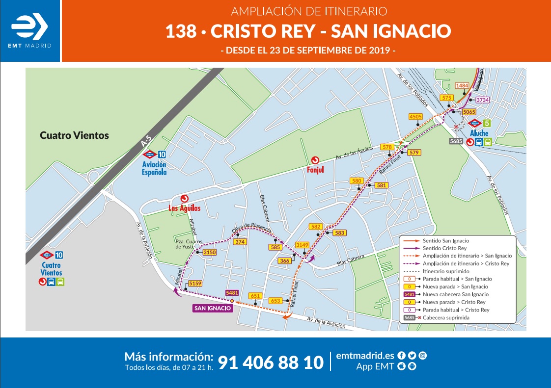 EMT amplía la Línea 138 hasta San Ignacio, en el barrio de Las Águilas