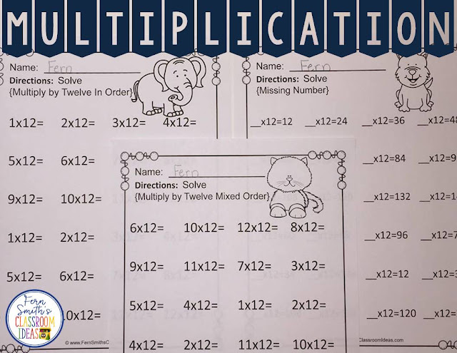  This Adorable Multiplication Color By Numbers Bundle is perfect for introducing a multiplication fact family each week, use them for pre-tests, post-tests, homework, seat work, bell work, center time, small group tutoring, with six pages PER fact family, you will have 72 pages total and 72 color coded answer keys with a cute kid and animal theme. #FernSmithsClassroomIdeas