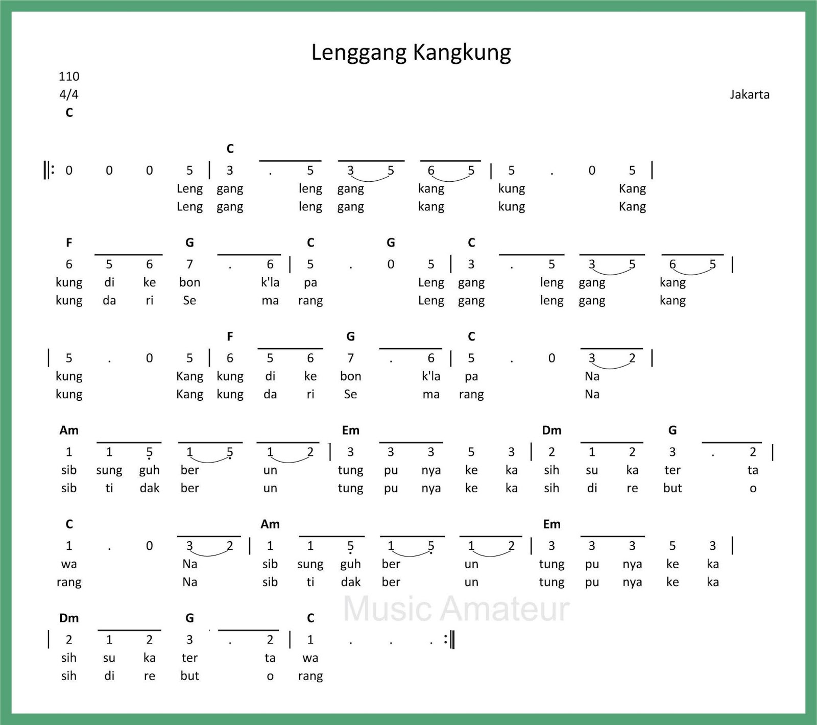 Not Angka Lenggang Kangkung - SEPUTAR MUSIK