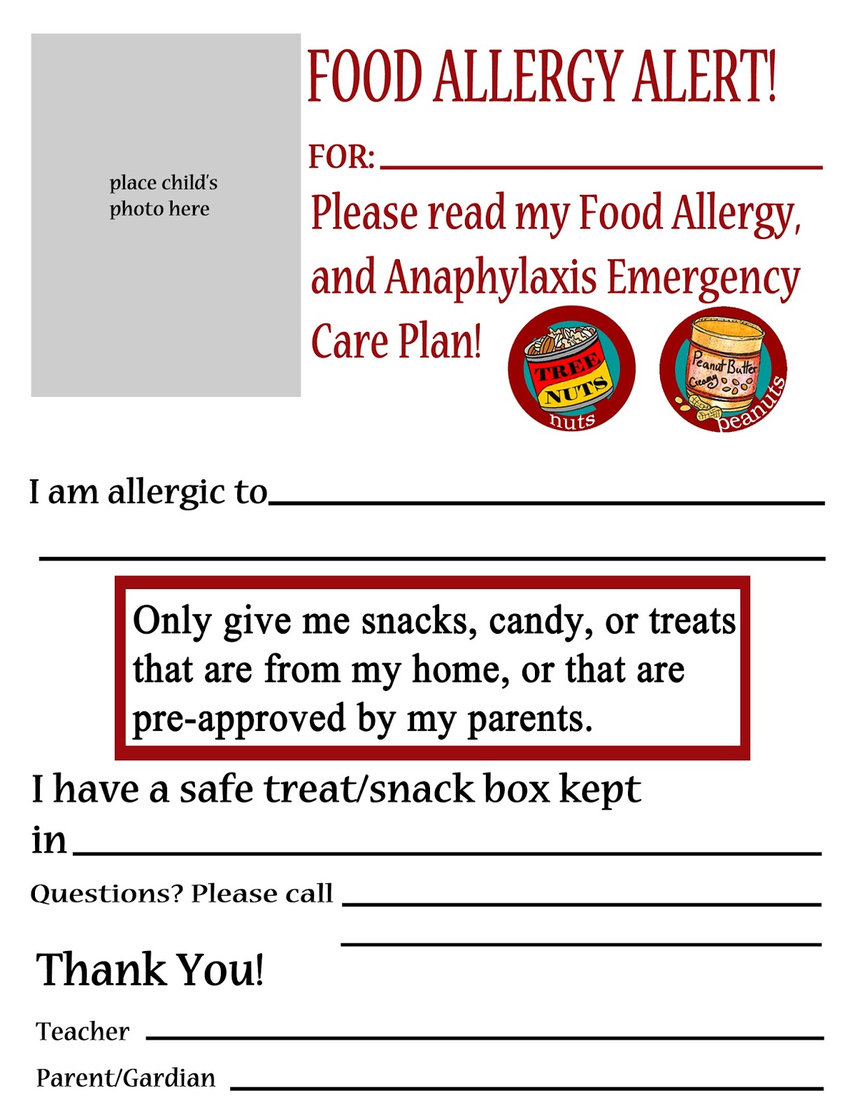 Thriving With Allergies: Peanut, tree-nut free classroom poster, Food Allergy ...