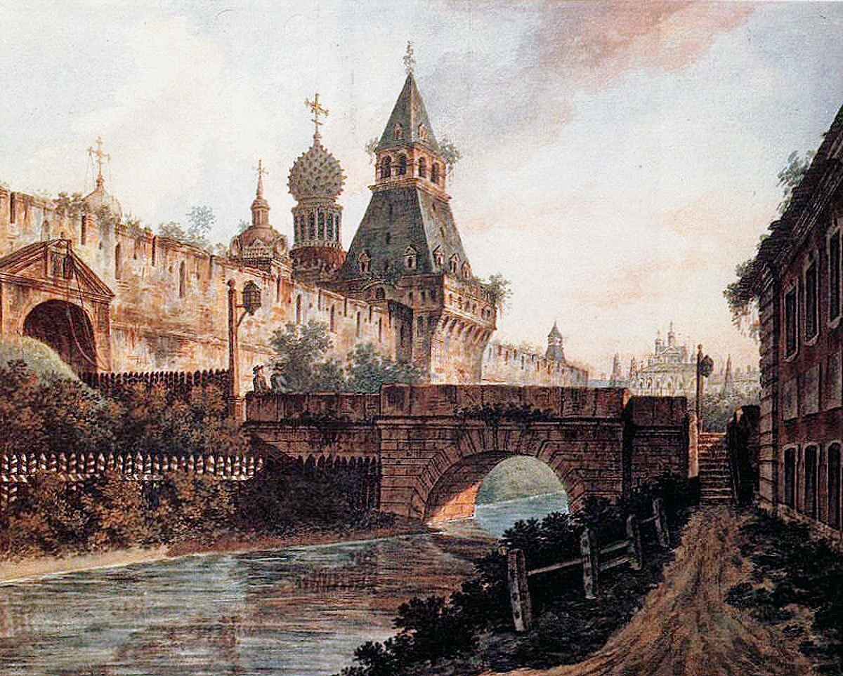 Китай город в москве какой век. Никольские ворота Кремля и Алевизов ров. Москва 1800 года на картинах Федора Алексеева.