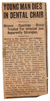 Newspaper clipping covering death of Herbert Sawyer, dated 28 march 1923