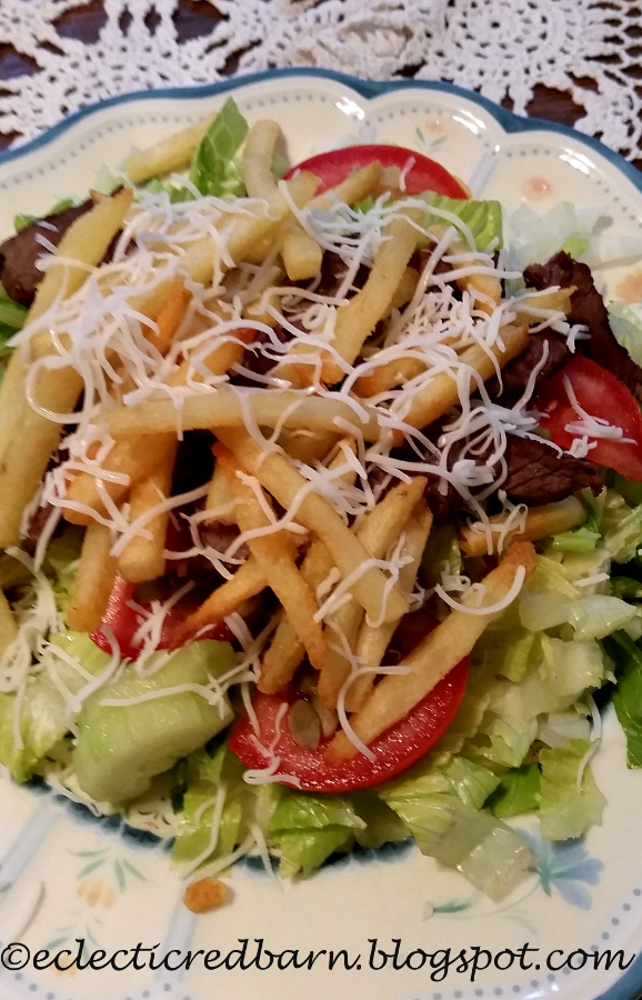 Eclectic Red Barn Pittsburgh Salad with steak and fries