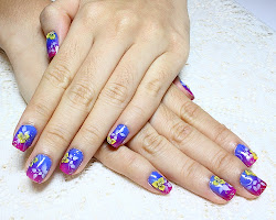 airbrush nails nail airbrushed before using then added magenta leaves flowers yellow colors 3d