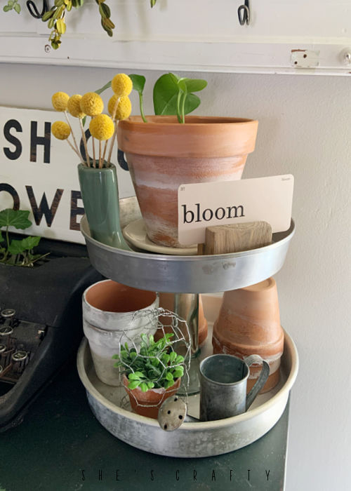 Spring Home Tour - living room with tiered tray with Spring decor.