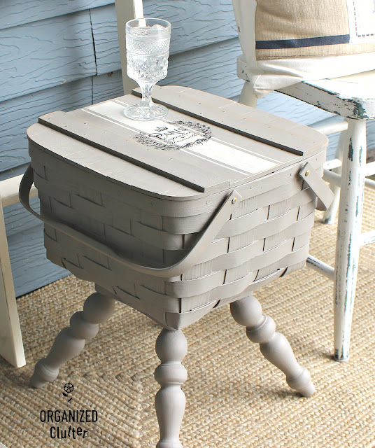 Goodwill Pie Basket Repurposed as a Side Table #upcycle #repurpose #basket