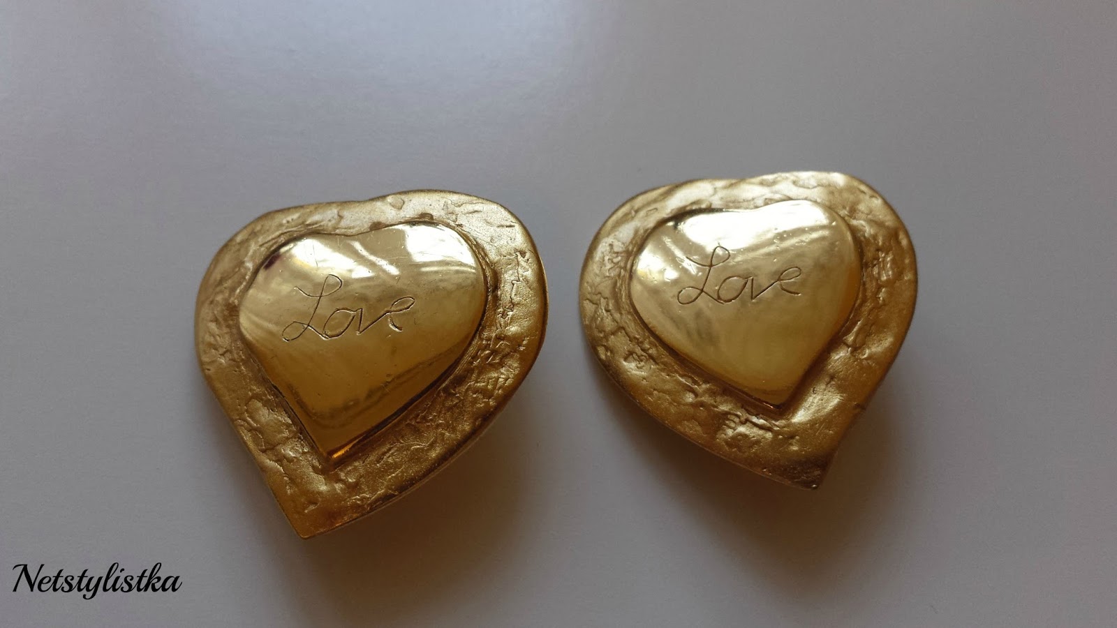 YSL złote kolczyki serca vintage, stara biżuteria od projektanta Yves Saint Laurent