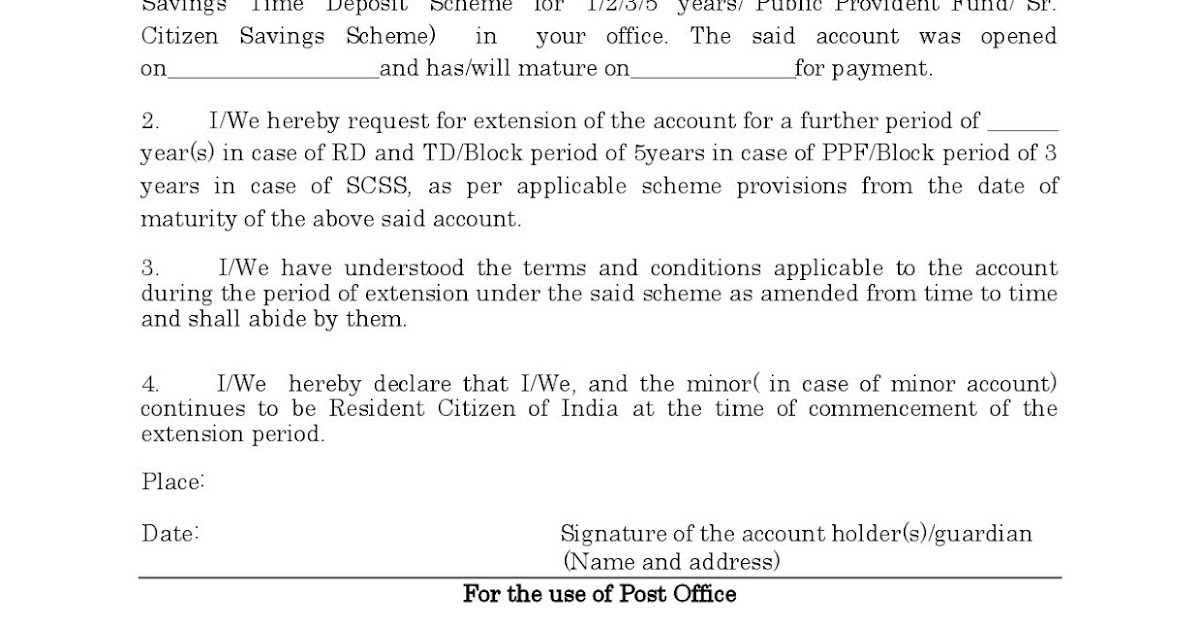 BPEA TELANGANA Application form for extension of RD/TD/PPF/SCSS Account