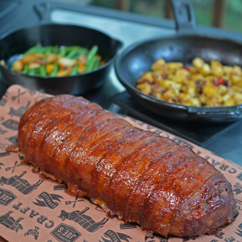 Maple Plank BaconWrapped Meatloaf