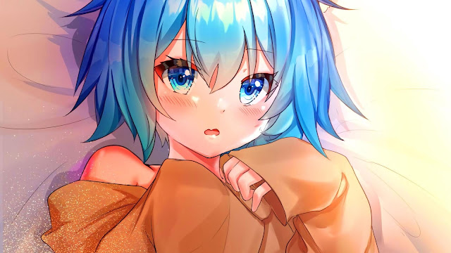 Girl, Neko, ears, blue eyes, short iphone hair and desktop wallpaper.