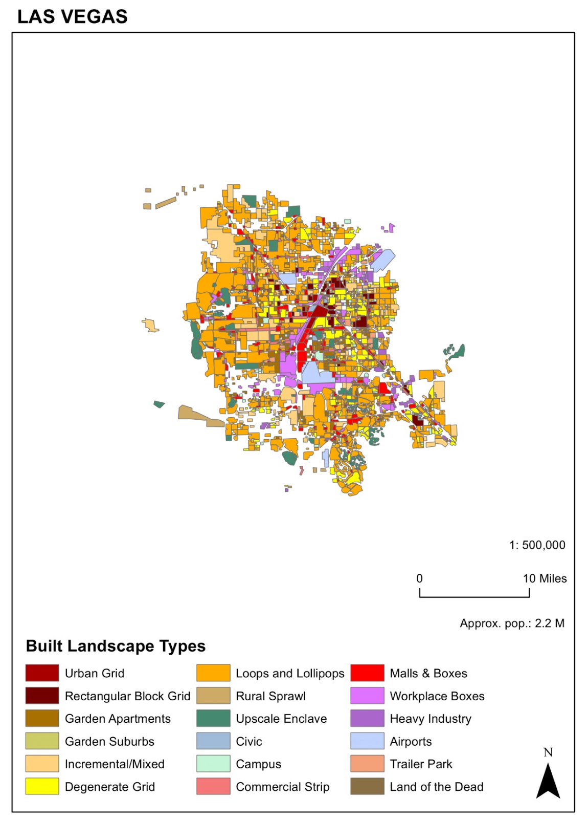 Las Vegas: Distribution of different types of built landscapes Distribution of different types of built landscapes in Las Vegas