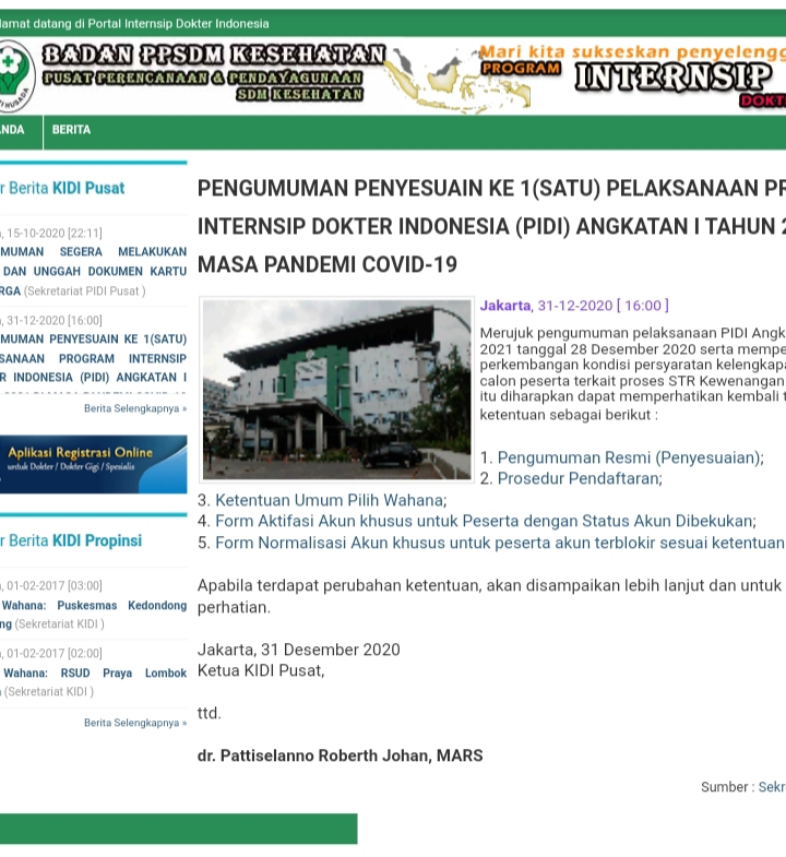 Referensi Untuk Pemilihan Wahana Internsip Dokter Angkatan