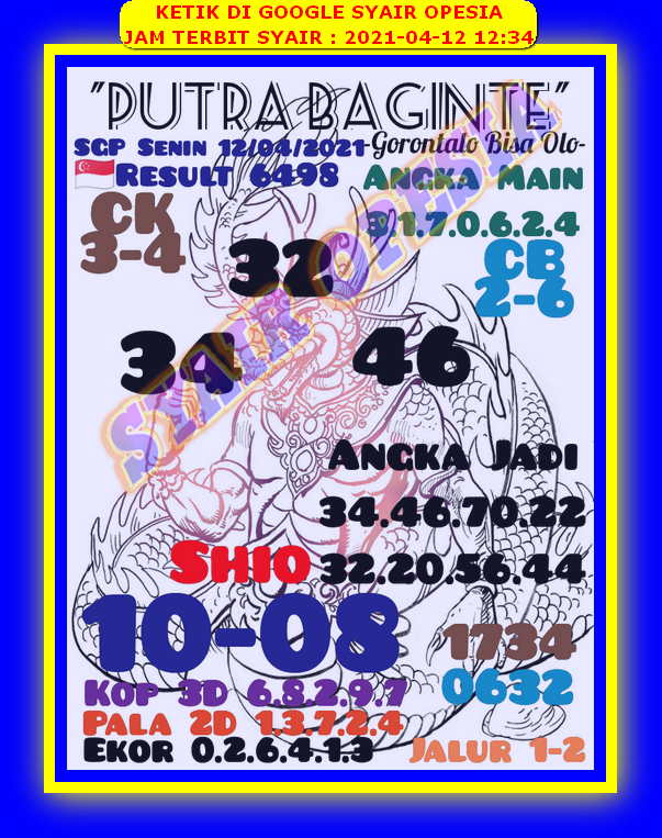 Syair Sgp Hari Ini Senin 12 April 2021 Opesia Official