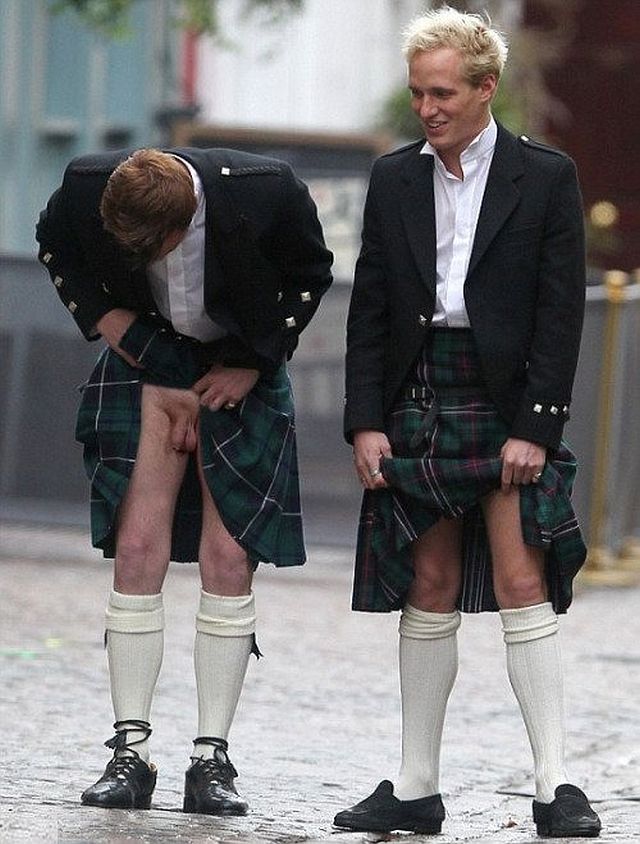 Wind is not the friend of men in kilts, but an unexpected gust is welcomed ...