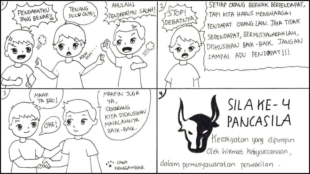 Cara Menggambar Membuat Komik Cerita Bergambar Tema Pancasila Sila ke-4