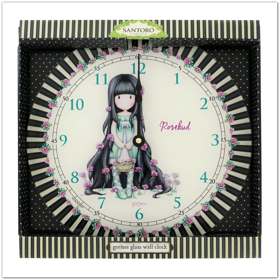 Santoro Gorjuss Rosebud feketefehér csíkos üveg falióra