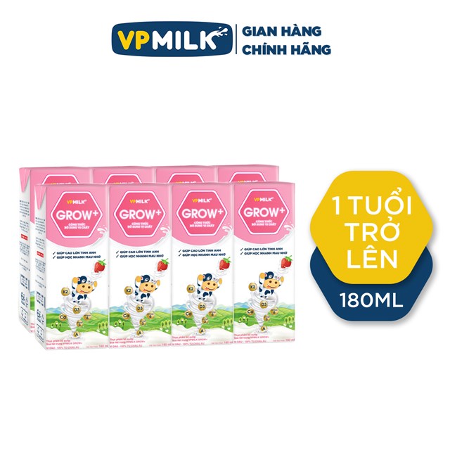 Sữa Tiệt Trùng VPMilk Grow+ Vị Dâu 180ml - Thùng 48 Hộp