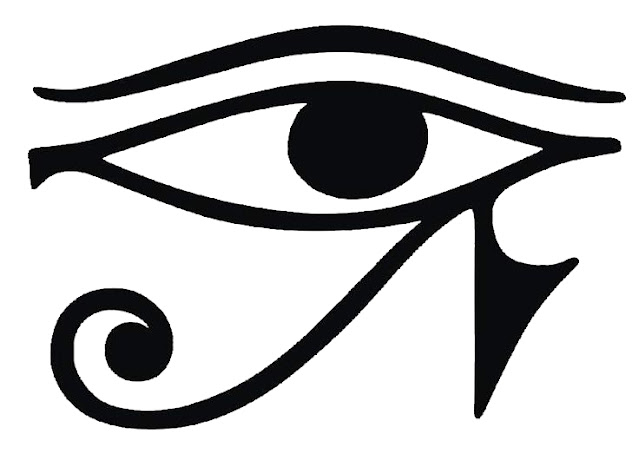 Horus "o que governa com dois olhos"  - Na mitologia egípcia, Horus era um dos 5 filhos de Ra e Rhea, o par original de deuses egípcios. Seus irmãos eram Osiris, Set, Isis e Neftis. Osiris sucedeu a Ra como rei do Egito e casou-se com Isis, sua irmã. Seu irmão Set, slew Osiris, que desceu para reinar na terra dos mortos. A viúva Isis, clama por seu irmão Horus para que destrua Set, o que ele faz após muitas batalhas. Eventualmente, Osiris ressuscitou.  O Olho Direito de Horus representa a informação concreta, factual, controlada pelo hemisfério cerebral esquerdo. Ele lida com as palavras, letras, e os números, e com coisas que são descritíveis em termos de frases ou pensamentos completos. Ele aborda o universo de um modo masculino   O Olho Esquerdo de Horus representa a informação estética abstrata, controlada pelo hemisfério direito do cérebro. Lida com pensamentos e sentimentos esotéricos e é responsável pela intuição. Ele aborda o universo de um modo feminino. Nós usamos o Olho Esquerdo, de orientação feminina, o lado direto do cérebro, para os sentimentos e a intuição.