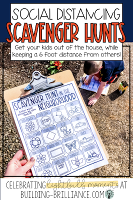 Get your kids outside, while still practicing safe social distancing, with these fun and free neighborhood scavenger hunts! Exercise is proven to improve physical and emotional health. Use these to get outside and explore! #BuildingBrilliance #distancelearning #teacherspayteachers
