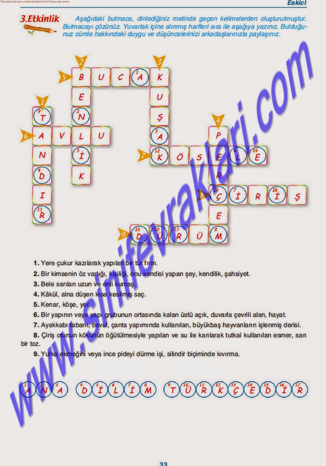 6. Sinif Türkçe Gizem Yayincilik Çalişma Kitabi Cevaplari Sayfa 33