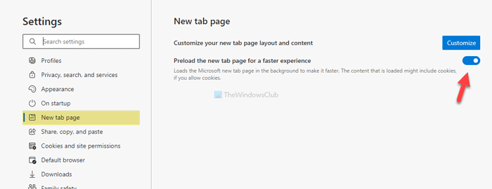 วิธีเปิดหรือปิดใช้งานพรีโหลดหน้าแท็บใหม่บน Edge