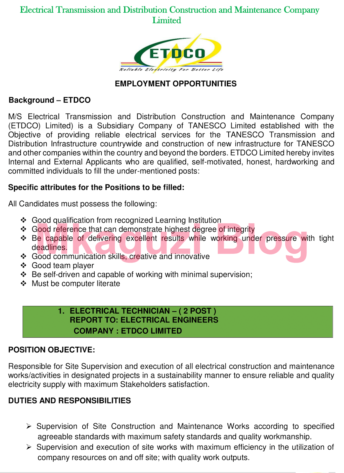 TANESCO Tanzania Jobs 2018 (6 Vacancies) | Ajira Portal 2021 Nafasi za