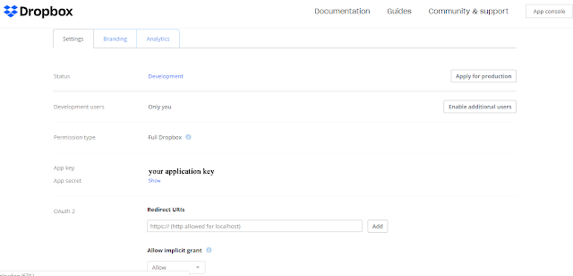 dropbox-create-application-settings dropbox-create-application-settings