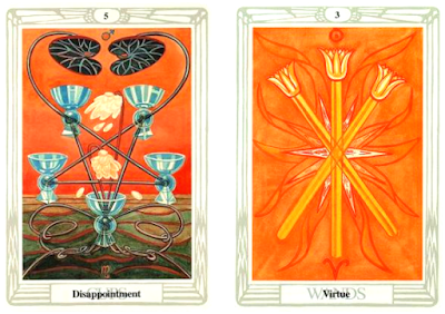 Thoth Tarot Three of Wands Virtue Five of Cups Disappointment blog blogger Aleister Crowley