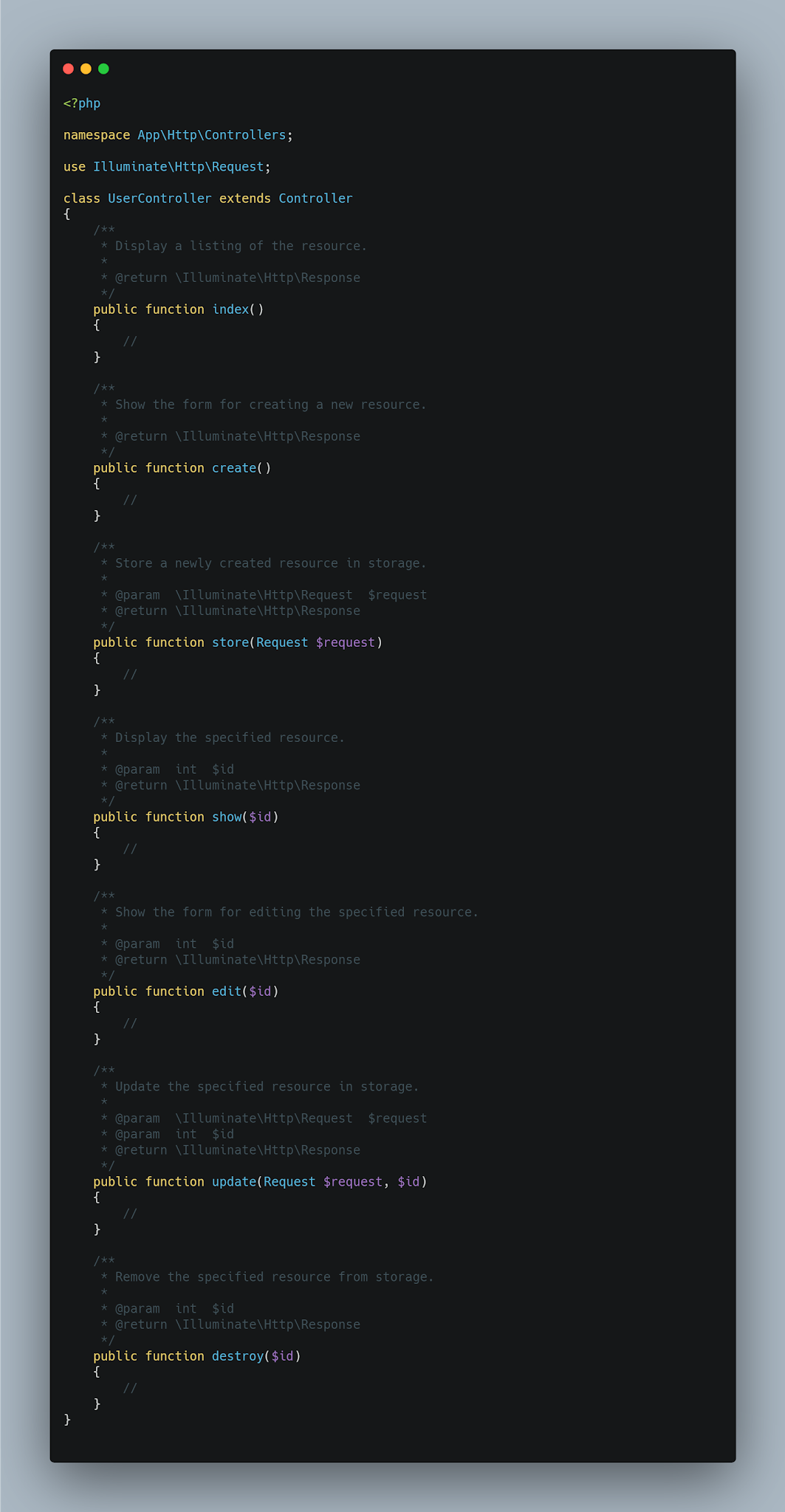 Make Controller with r flag in Laravel with php artisan command