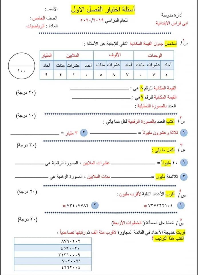 قناة عين الصف الخامس رياضيات