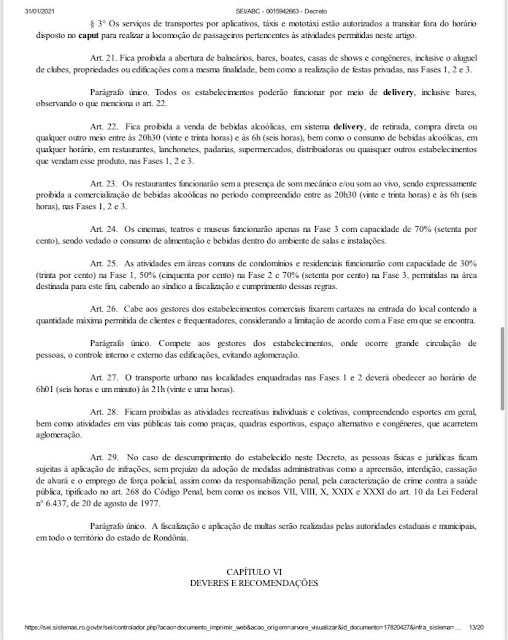 Novo decreto mantém Porto Velho e outras 11 cidades na Fase 1 e determina toque de recolher das 21h às 6h 34 Novo decreto mantém Porto Velho e outras 11 cidades na Fase 1 e determina toque de recolher das 21h às 6h